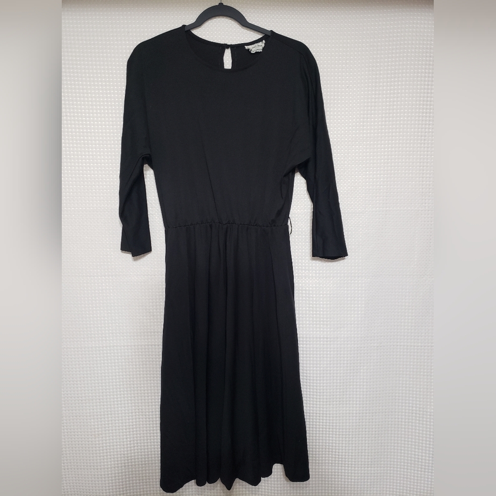 Vintage Womens Chapter Two Black 3/4 Sleeve Keyhole Back Midi Dress M-XL Stretch